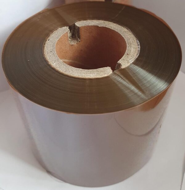 Film ribbon  marrone per stampa etichette di composizione  - INK OUT - Anima cartone - 5cm x 300m - 15mp